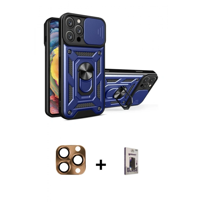 MARSİLYAN™- iPhone 16 Pro Max Kılıf Ahenk Klasik - Siyah Bilvis Hayalet Cam Ekran Koruyucu + Pers Alüminyum Kamera Lens - CLTM