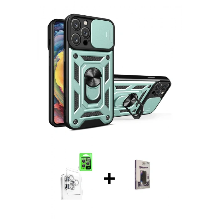 MARSİLYAN™- iPhone 16 Pro Max Kılıf Ahenk Klasik - Siyah Bilvis Hayalet Cam Ekran Koruyucu + Raze Metal Kamera Lens - BZ