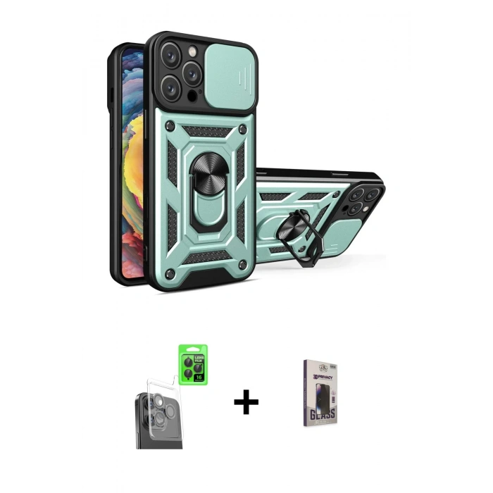 MARSİLYAN™- iPhone 16 Pro Max Kılıf Ahenk Klasik - Siyah Bilvis Hayalet Cam Ekran Koruyucu + Raze Metal Kamera Lens - SH