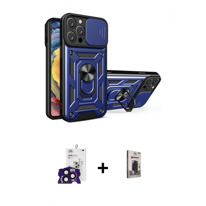MARSİLYAN™- iPhone 16 Pro Max Kılıf Ahenk Klasik - Siyah Bilvis Hayalet Cam Ekran Koruyucu + Bilvis Titan Kamera Lens - SH