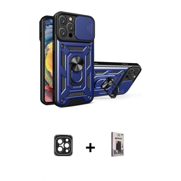 MARSİLYAN™- iPhone 16 Pro Max Kılıf Ahenk Klasik - Siyah Bilvis Hayalet Cam Ekran Koruyucu + PVD Metal Kamera Lens - SH