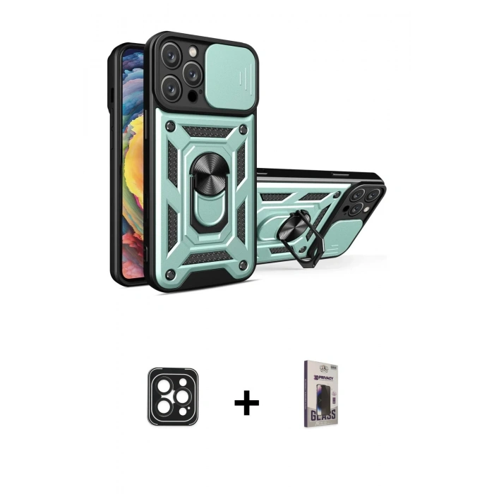MARSİLYAN™- iPhone 16 Pro Max Kılıf Ahenk Klasik - Siyah Bilvis Hayalet Cam Ekran Koruyucu + PVD Metal Kamera Lens - SH