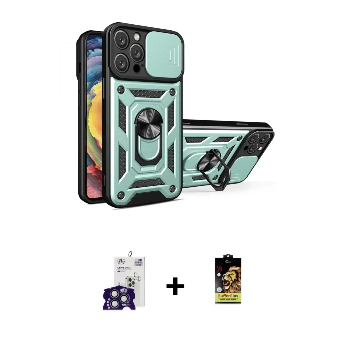 MARSİLYAN™- iPhone 16 Pro Max Kılıf Ahenk Klasik - Siyah Buffer Cam Ekran Koruyucu + Bilvis Titan Kamera Lens - TMGI