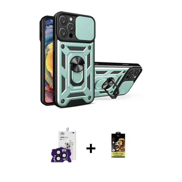 MARSİLYAN™- iPhone 16 Pro Max Kılıf Ahenk Klasik - Siyah Buffer Cam Ekran Koruyucu + Bilvis Titan Kamera Lens - SH