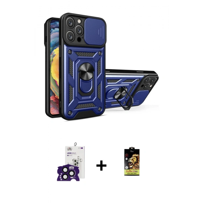 MARSİLYAN™- iPhone 16 Pro Max Kılıf Ahenk Klasik - Siyah Buffer Cam Ekran Koruyucu + Bilvis Titan Kamera Lens - SH