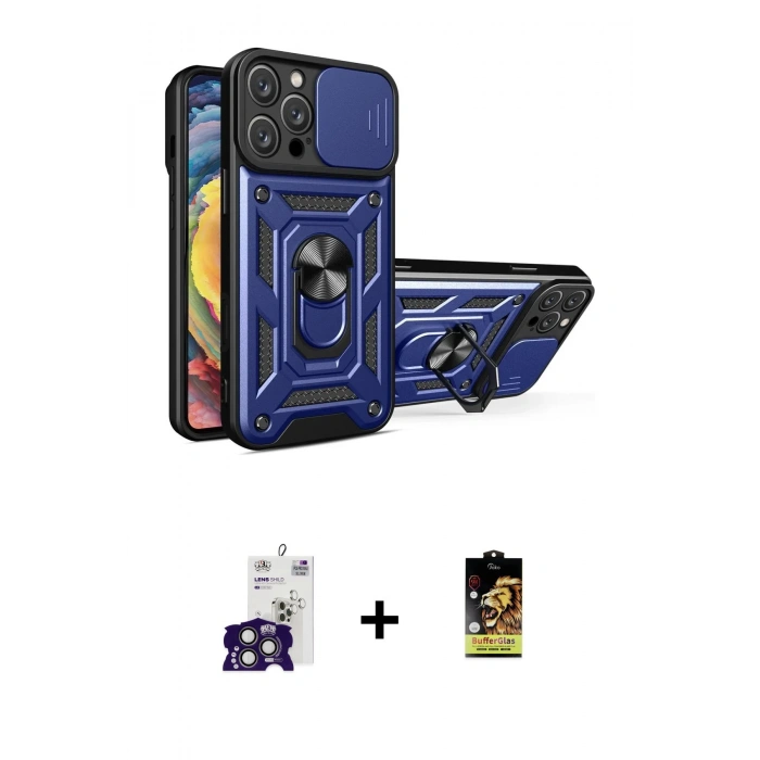 MARSİLYAN™- iPhone 16 Pro Max Kılıf Ahenk Klasik - Siyah Buffer Cam Ekran Koruyucu + Bilvis Titan Kamera Lens - TMGI