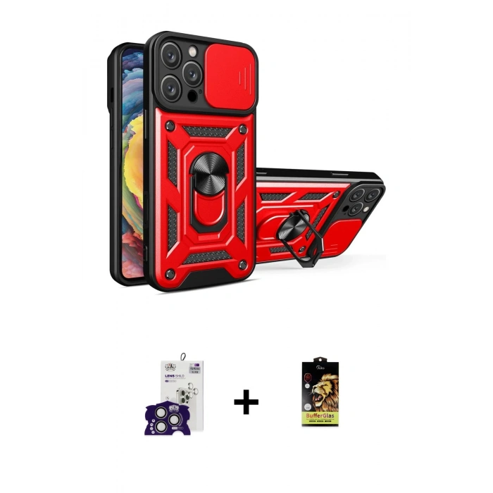 MARSİLYAN™- iPhone 16 Pro Max Kılıf Ahenk Klasik - Siyah Buffer Cam Ekran Koruyucu + Bilvis Titan Kamera Lens - TMGI