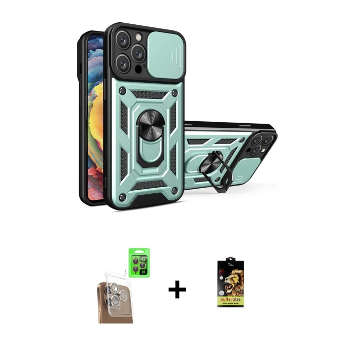 MARSİLYAN™- iPhone 16 Pro Max Kılıf Ahenk Klasik - Siyah Buffer Cam Ekran Koruyucu + Raze Metal Kamera Lens - CLTM