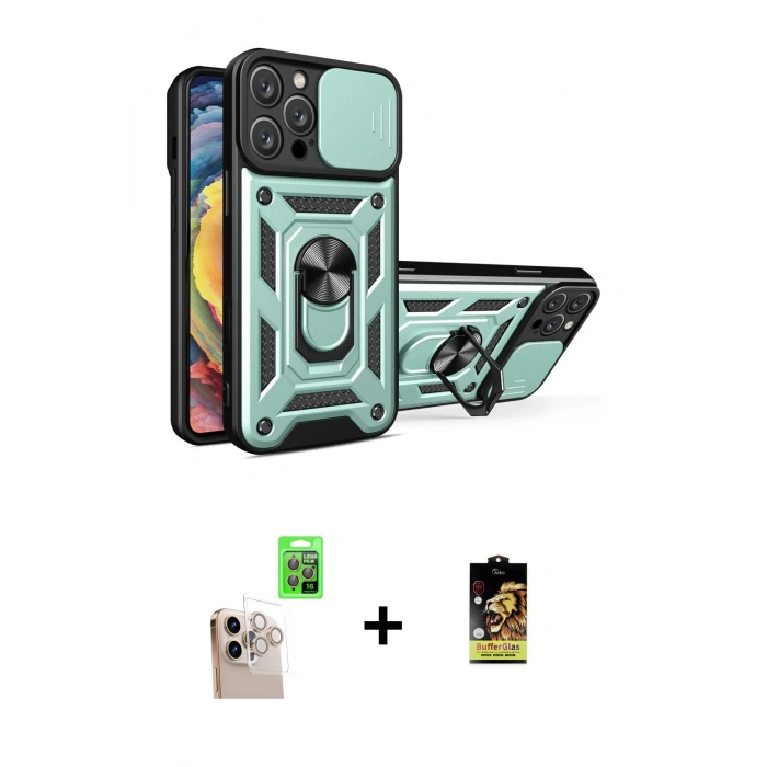 MARSİLYAN™- iPhone 16 Pro Max Kılıf Ahenk Klasik - Siyah Buffer Cam Ekran Koruyucu + Raze Metal Kamera Lens - NLGY