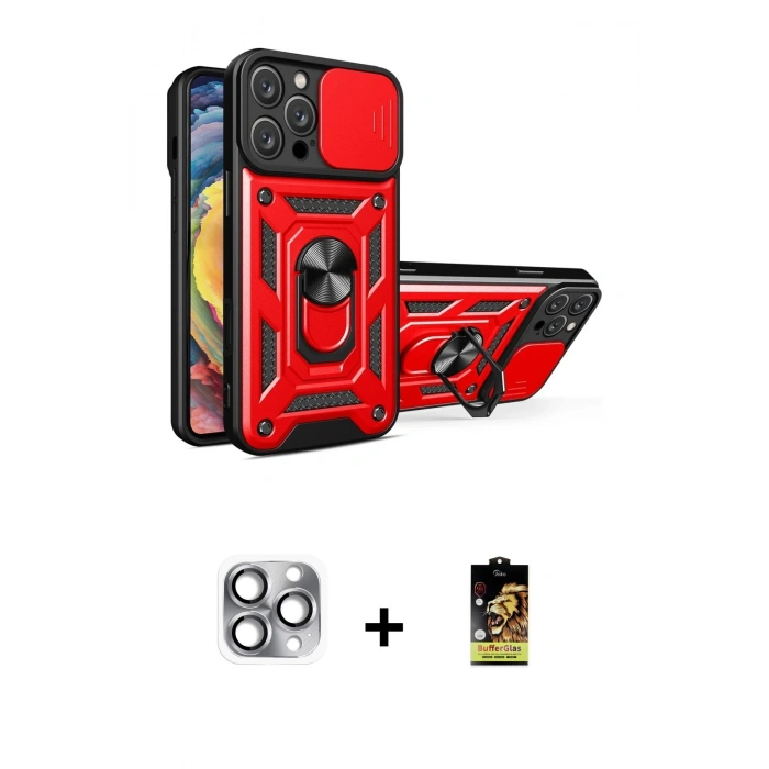 MARSİLYAN™- iPhone 16 Pro Max Kılıf Ahenk Klasik - Siyah Buffer Cam Ekran Koruyucu + Pers Alüminyum Kamera Lens - GI