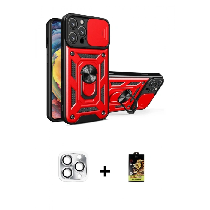 MARSİLYAN™- iPhone 16 Pro Max Kılıf Ahenk Klasik - Siyah Buffer Cam Ekran Koruyucu + Pers Alüminyum Kamera Lens - GS