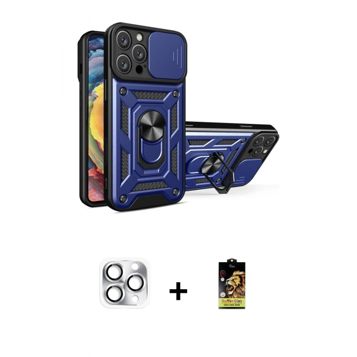 MARSİLYAN™- iPhone 16 Pro Max Kılıf Ahenk Klasik - Siyah Buffer Cam Ekran Koruyucu + Pers Alüminyum Kamera Lens - GS