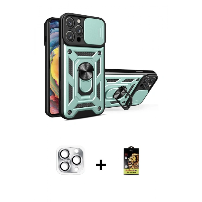 MARSİLYAN™- iPhone 16 Pro Max Kılıf Ahenk Klasik - Siyah Buffer Cam Ekran Koruyucu + Pers Alüminyum Kamera Lens - GS