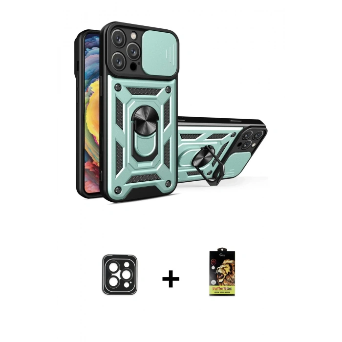 MARSİLYAN™- iPhone 16 Pro Max Kılıf Ahenk Klasik - Siyah Buffer Cam Ekran Koruyucu + PVD Metal Kamera Lens - SH