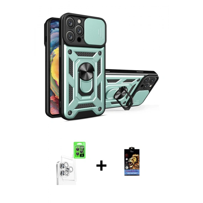 MARSİLYAN™- iPhone 16 Pro Max Kılıf Ahenk Klasik - Siyah Buffer Hayalet Cam Ekran Koruyucu + Raze Metal Kamera Lens - BZ