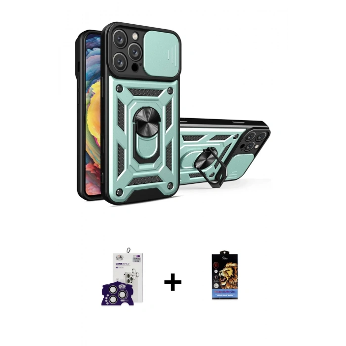 MARSİLYAN™- iPhone 16 Pro Max Kılıf Ahenk Klasik - Siyah Buffer Hayalet Cam Ekran Koruyucu + Bilvis Titan Kamera Lens - TMGI