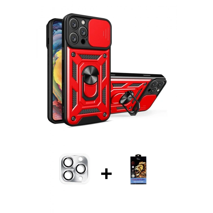 MARSİLYAN™- iPhone 16 Pro Max Kılıf Ahenk Klasik - Siyah Buffer Hayalet Cam Ekran Koruyucu + Pers Alüminyum Kamera Lens - GS