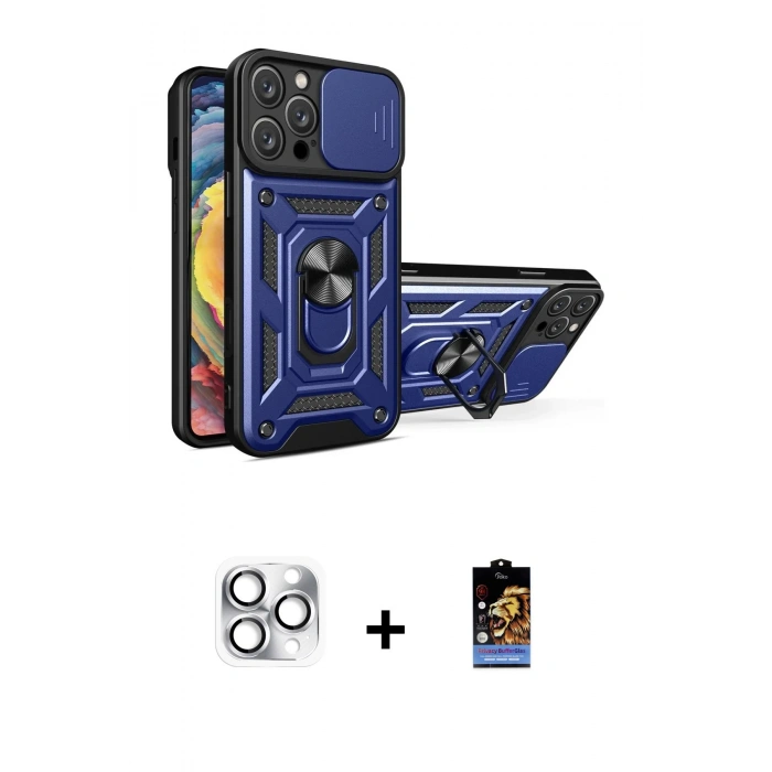 MARSİLYAN™- iPhone 16 Pro Max Kılıf Ahenk Klasik - Siyah Buffer Hayalet Cam Ekran Koruyucu + Pers Alüminyum Kamera Lens - GS