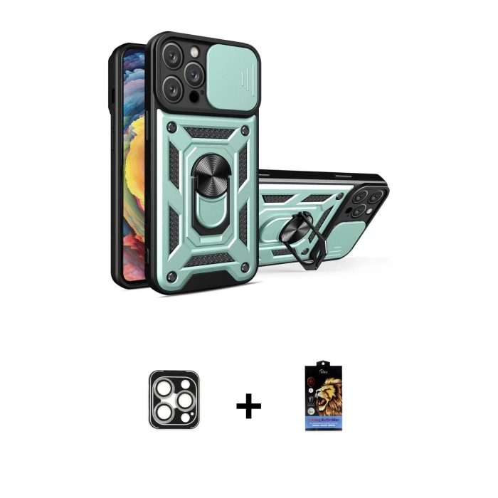MARSİLYAN™- iPhone 16 Pro Max Kılıf Ahenk Klasik - Siyah Buffer Hayalet Cam Ekran Koruyucu + PVD Metal Kamera Lens - GS