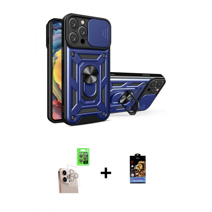 MARSİLYAN™- iPhone 16 Pro Max Kılıf Ahenk Klasik - Siyah Buffer Hayalet Cam Ekran Koruyucu + Raze Metal Kamera Lens - NLGY