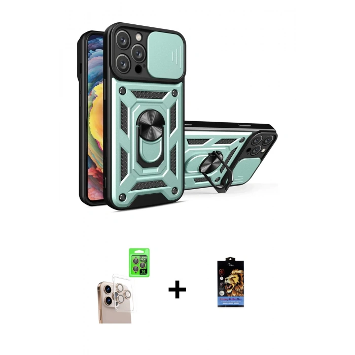 MARSİLYAN™- iPhone 16 Pro Max Kılıf Ahenk Klasik - Siyah Buffer Hayalet Cam Ekran Koruyucu + Raze Metal Kamera Lens - NLGY