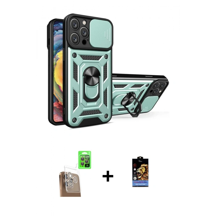 MARSİLYAN™- iPhone 16 Pro Max Kılıf Ahenk Klasik - Siyah Buffer Hayalet Cam Ekran Koruyucu + Raze Metal Kamera Lens - CLTM