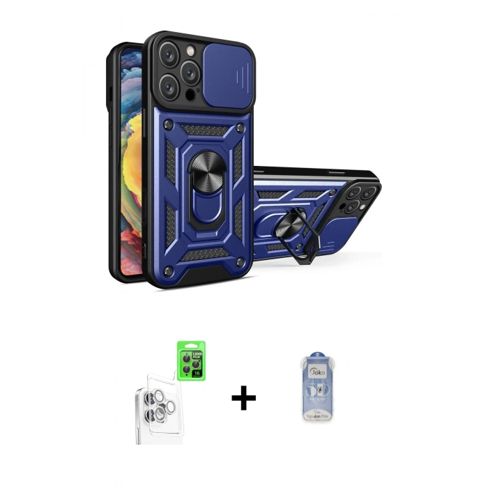 MARSİLYAN™- iPhone 16 Pro Max Kılıf Ahenk Klasik - Siyah Joko Magic 5D Cam + Raze Metal Kamera Lens - BZ