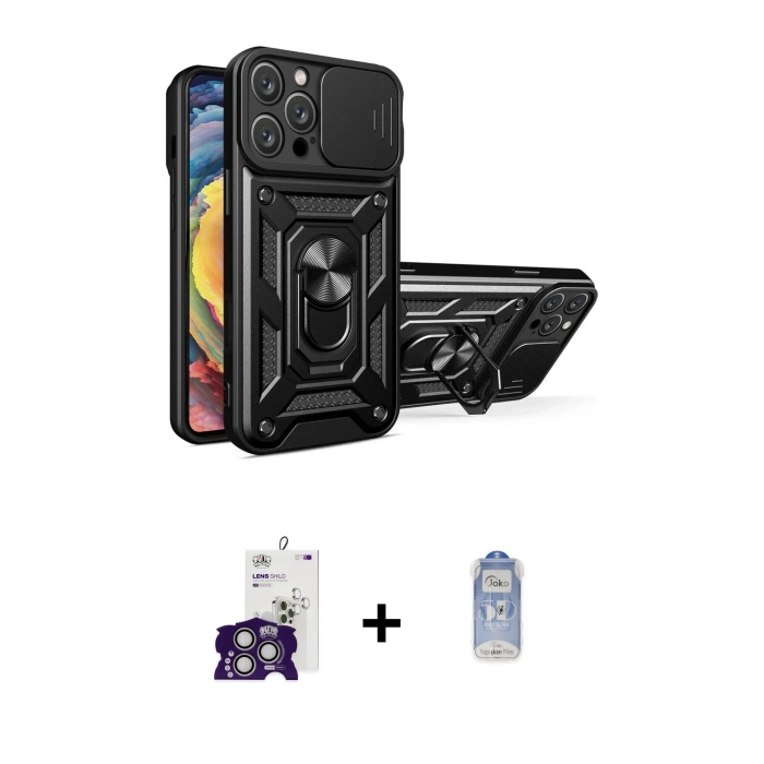 MARSİLYAN™- iPhone 16 Pro Max Kılıf Ahenk Klasik - Siyah Joko Magic 5D Cam + Bilvis Titan Kamera Lens - GS