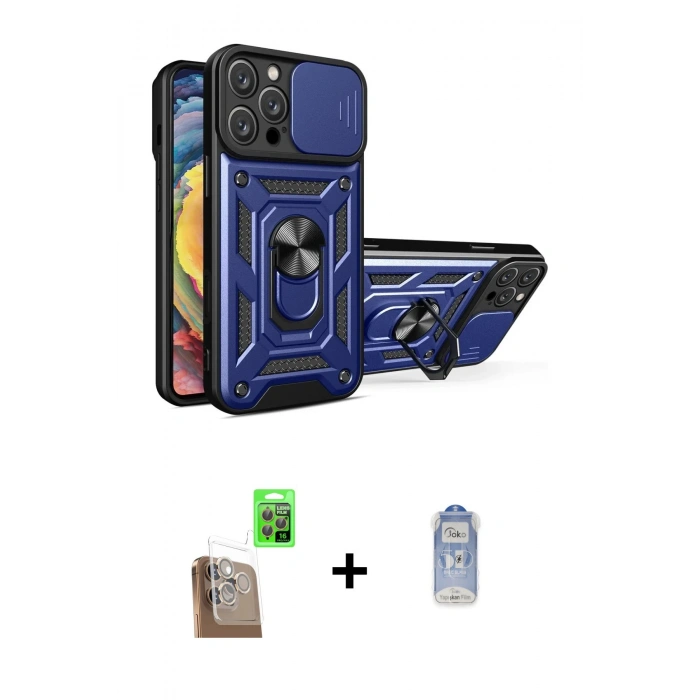 MARSİLYAN™- iPhone 16 Pro Max Kılıf Ahenk Klasik - Siyah Joko Magic 5D Cam + Raze Metal Kamera Lens - CLTM