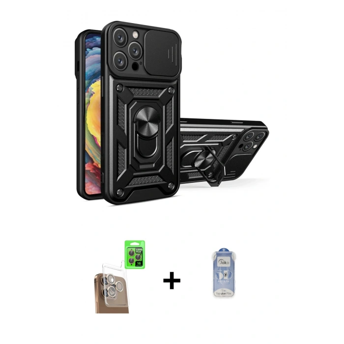 MARSİLYAN™- iPhone 16 Pro Max Kılıf Ahenk Klasik - Siyah Joko Magic 5D Cam + Raze Metal Kamera Lens - CLTM