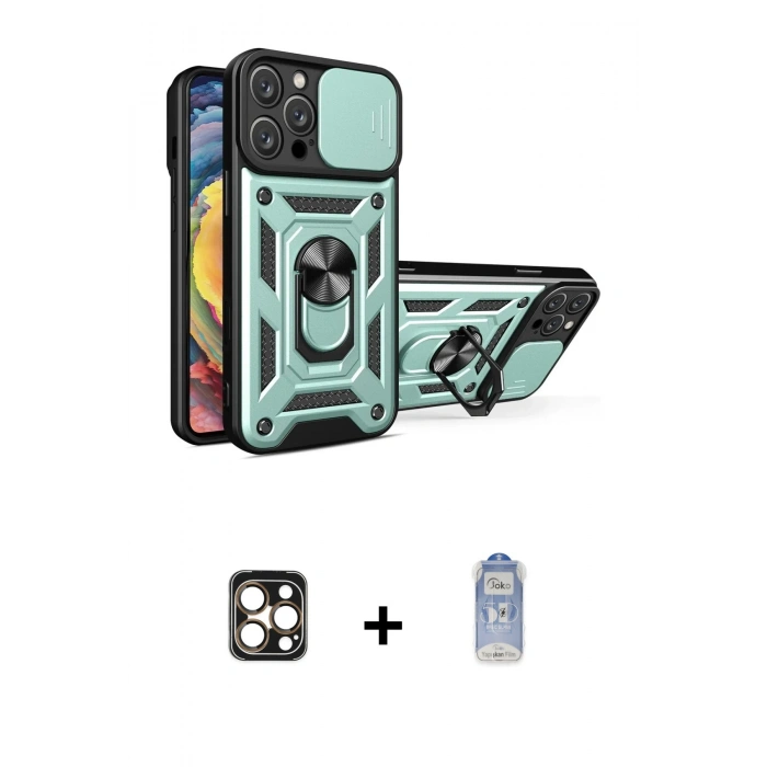 MARSİLYAN™- iPhone 16 Pro Max Kılıf Ahenk Klasik - Siyah Joko Magic 5D Cam + Gold PVD Metal Kamera Lens