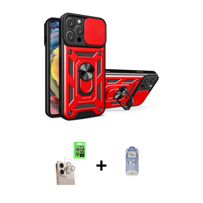 MARSİLYAN™- iPhone 16 Pro Max Kılıf Ahenk Klasik - Siyah Joko Magic 5D Cam + Raze Metal Kamera Lens - NLGY