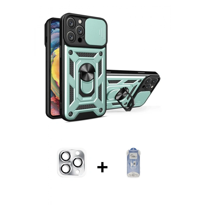 MARSİLYAN™- iPhone 16 Pro Max Kılıf Ahenk Klasik - Siyah Joko Magic 5D Cam + Pers Alüminyum Kamera Lens - GS