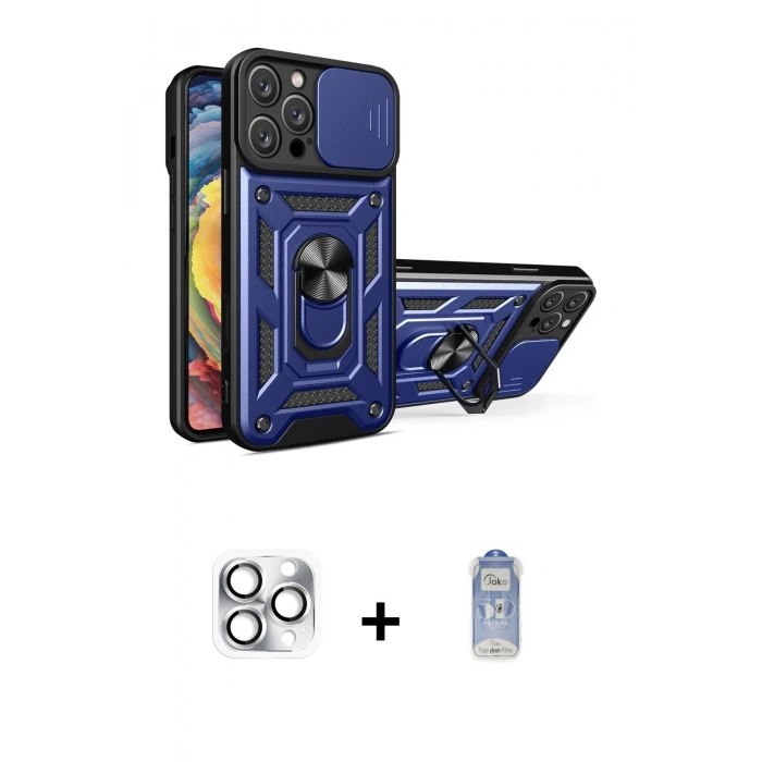 MARSİLYAN™- iPhone 16 Pro Max Kılıf Ahenk Klasik - Siyah Joko Magic 5D Cam + Pers Alüminyum Kamera Lens - GS