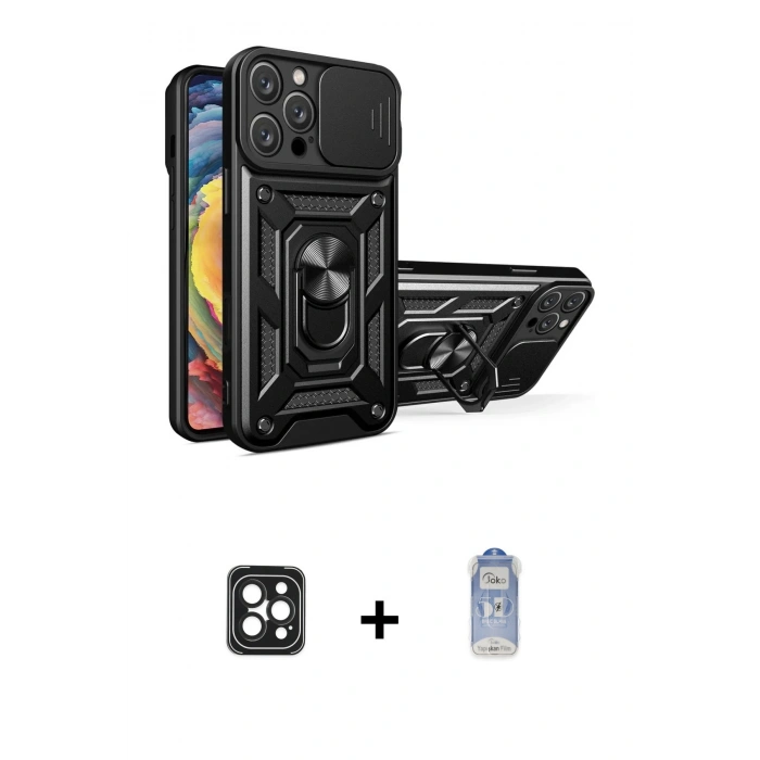 MARSİLYAN™- iPhone 16 Pro Max Kılıf Ahenk Klasik - Siyah Joko Magic 5D Cam + PVD Metal Kamera Lens - SH