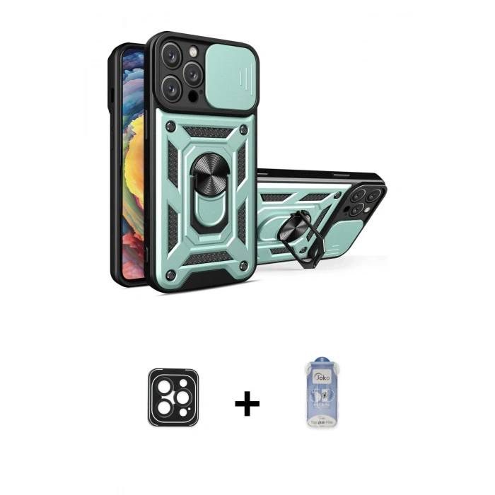 MARSİLYAN™- iPhone 16 Pro Max Kılıf Ahenk Klasik - Siyah Joko Magic 5D Cam + PVD Metal Kamera Lens - SH