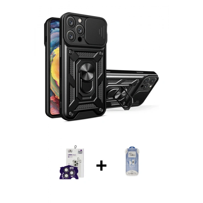 MARSİLYAN™- iPhone 16 Pro Max Kılıf Ahenk Klasik - Siyah Joko Magic 5D Cam + Bilvis Titan Kamera Lens - TMGI