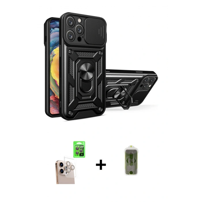 MARSİLYAN™- iPhone 16 Pro Max Kılıf Ahenk Klasik - Siyah Joko Magic 5D Hayalet Cam + Raze Metal Kamera Lens - NLGY