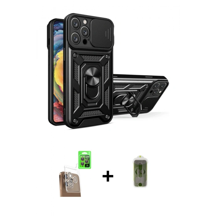 MARSİLYAN™- iPhone 16 Pro Max Kılıf Ahenk Klasik - Siyah Joko Magic 5D Hayalet Cam + Raze Metal Kamera Lens - CLTM