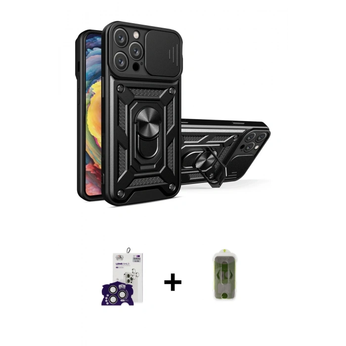 MARSİLYAN™- iPhone 16 Pro Max Kılıf Ahenk Klasik - Siyah Joko Magic 5D Hayalet Cam + Titanyum Gri Bilvis Titan Kamera Lens