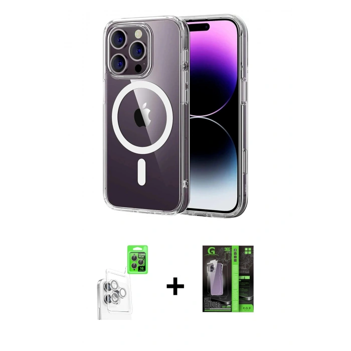 MARSİLYAN™- iPhone 16 Pro Max Kılıf Ahenk Minimal Serisi - Şeffaf 360 Full Body Arka Koruyucu + Raze Metal Kamera Lens - BZ