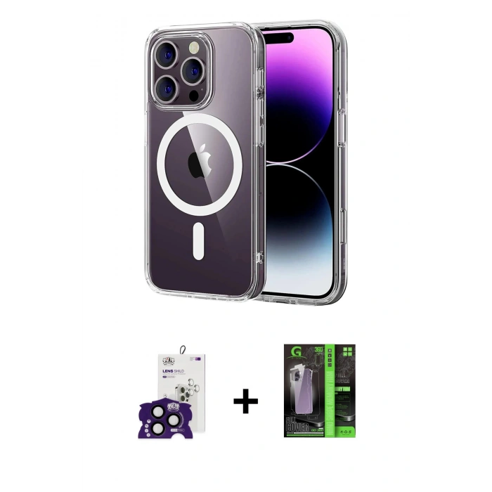 MARSİLYAN™- iPhone 16 Pro Max Kılıf Ahenk Minimal Serisi - Şeffaf 360 Full Body Arka Koruyucu + Bilvis Titan Kamera Lens - SH