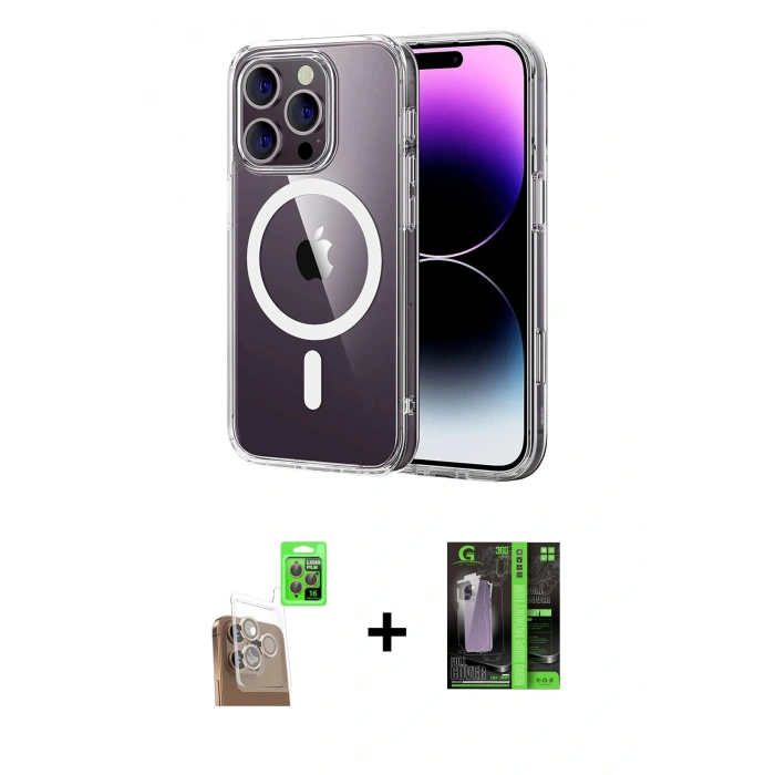MARSİLYAN™- iPhone 16 Pro Max Kılıf Ahenk Minimal Serisi - Şeffaf 360 Full Body Arka Koruyucu + Raze Metal Kamera Lens - CLTM