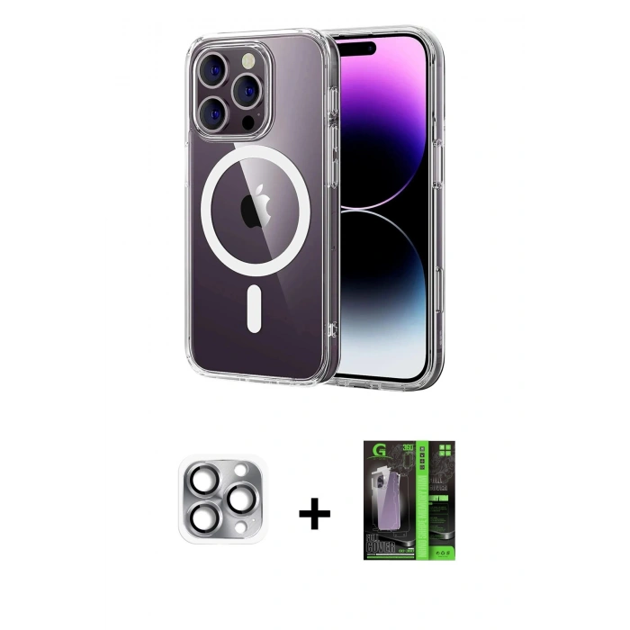 MARSİLYAN™- iPhone 16 Pro Max Kılıf Ahenk Minimal Serisi - Şeffaf 360 Full Body Arka Koruyucu + Pers Alüminyum Kamera Lens - GI