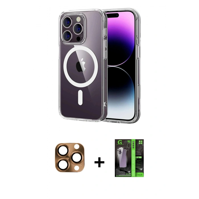 MARSİLYAN™- iPhone 16 Pro Max Kılıf Ahenk Minimal Serisi - Şeffaf 360 Full Body Arka Koruyucu + Pers Alüminyum Kamera Lens - CLTM