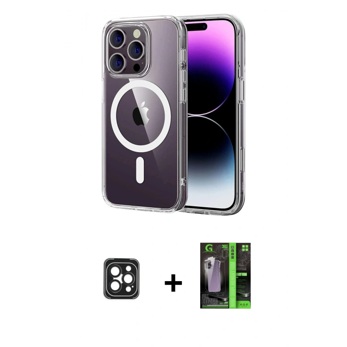 MARSİLYAN™- iPhone 16 Pro Max Kılıf Ahenk Minimal Serisi - Şeffaf 360 Full Body Arka Koruyucu + Siyah PVD Metal Kamera Lens
