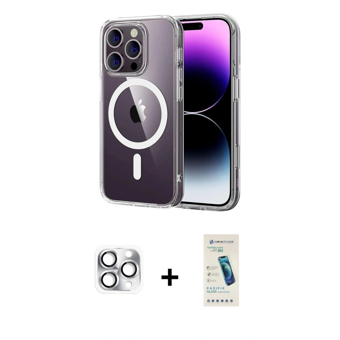 MARSİLYAN™- iPhone 16 Pro Max Kılıf Ahenk Minimal Serisi - Şeffaf Pasifik Cam Ekran Koruyucu + Pers Alüminyum Kamera Lens - GS