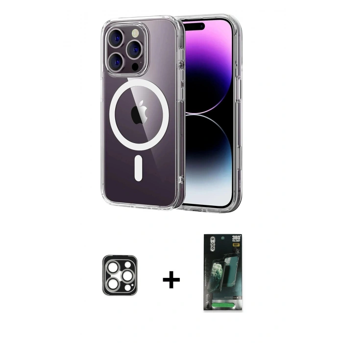 MARSİLYAN™- iPhone 16 Pro Max Kılıf Ahenk Minimal Serisi - Siyah 360 Mat Full Body Arka Koruyucu + Gümüş PVD Metal Kamera Lens