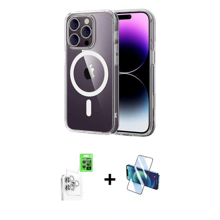 MARSİLYAN™- iPhone 16 Pro Max Kılıf Ahenk Minimal Serisi - Siyah 3D Antistatik Cam Ekran Koruyucu + Raze Metal Kamera Lens - BZ