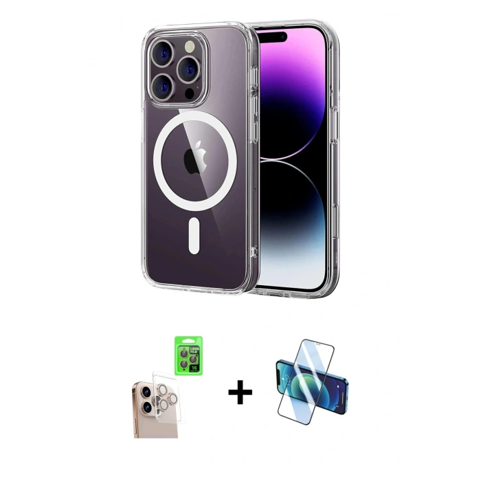 MARSİLYAN™- iPhone 16 Pro Max Kılıf Ahenk Minimal Serisi - Siyah 3D Antistatik Cam Ekran Koruyucu + Raze Metal Kamera Lens - NLGY